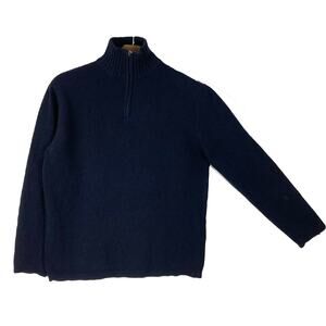 HUGO BOSS Sweater Men XL Black ITALY Wool Rib-Mock-Neck 1/4-Zip Long-Sleeve